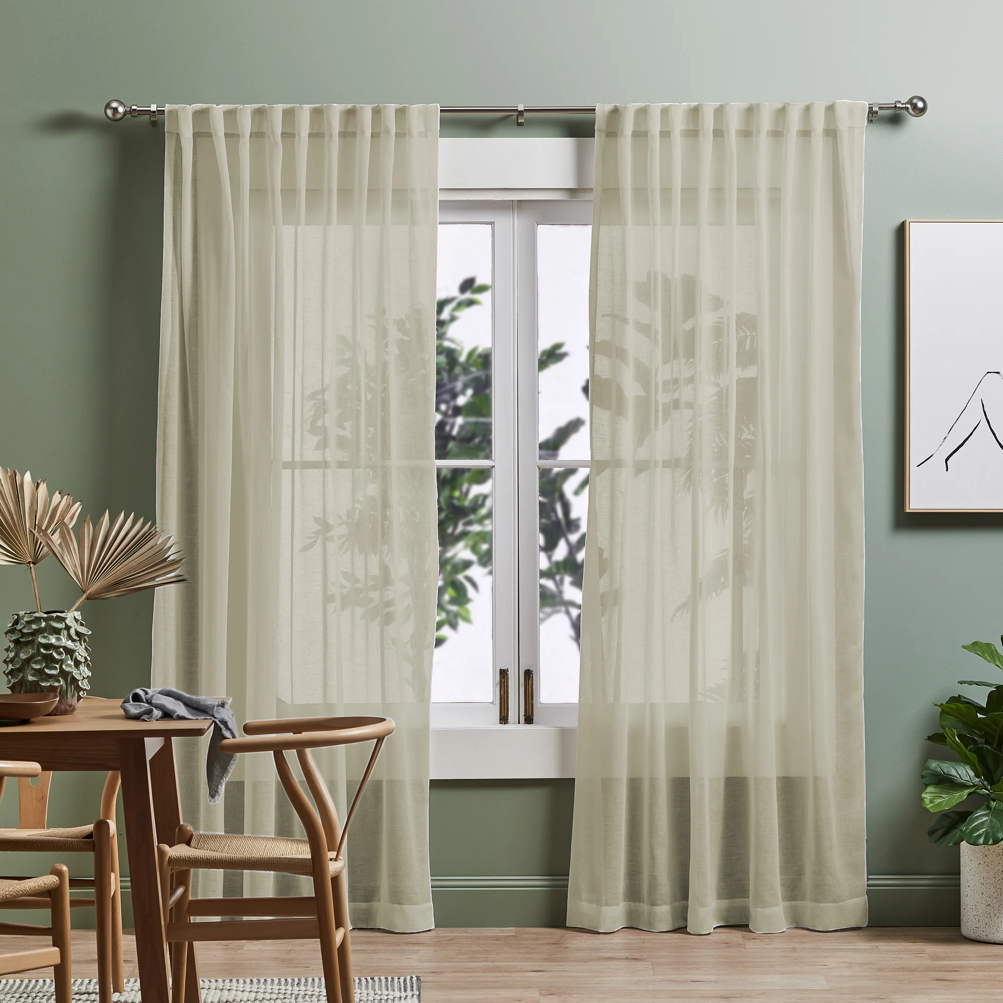 Natural Valerian Concealed Sheer Curtains (Set of 2)