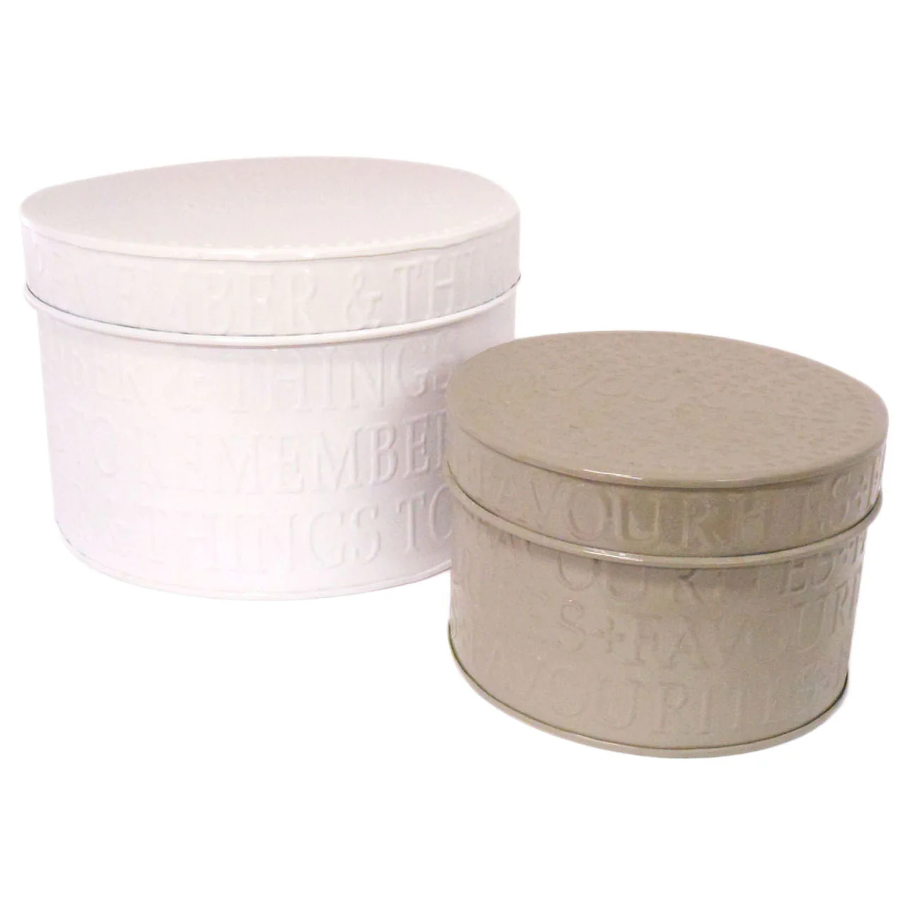 2 Piece White & Grey Metal Tins Set