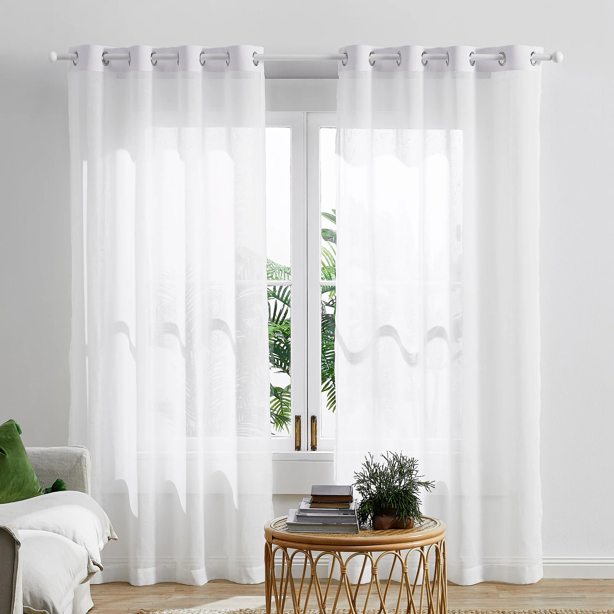 Snow White Valerian Eyelet Sheer Curtains (Set of 2)
