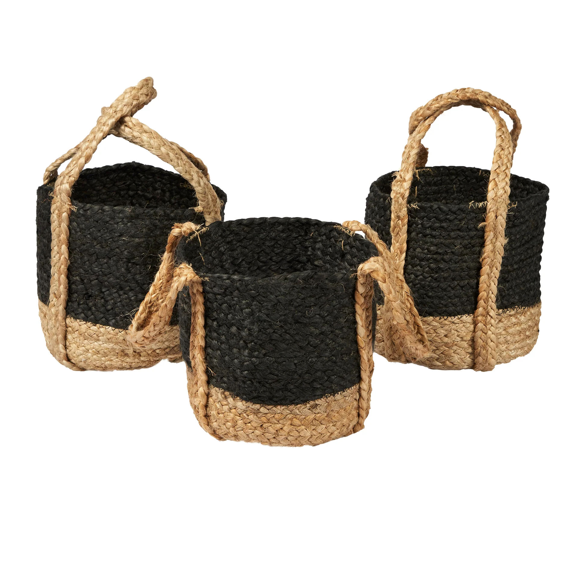 3 Piece Black Tava Jute Basket with Handles