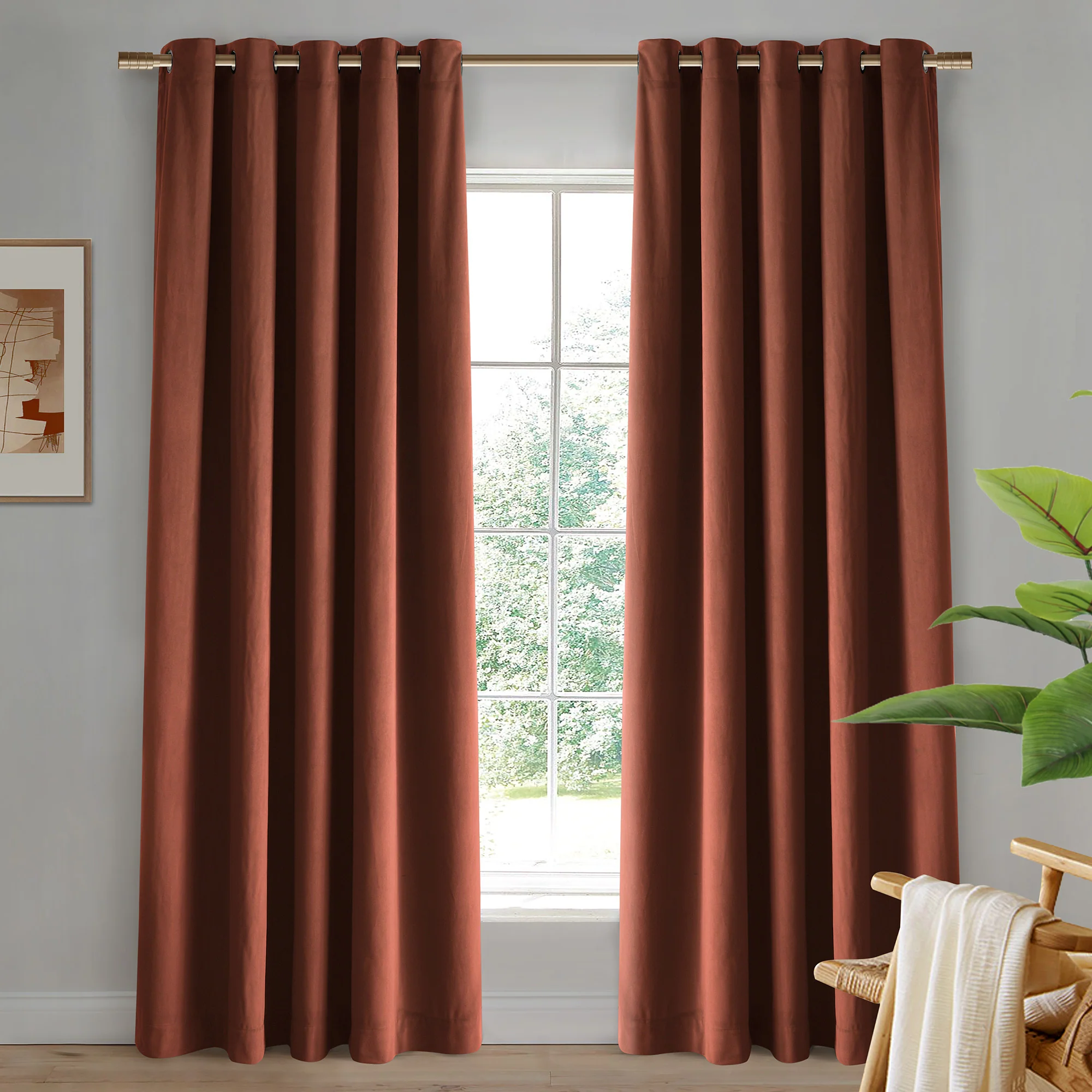 Rust Byron Matt Velvet Eyelet Blockout Curtains (Set of 2)