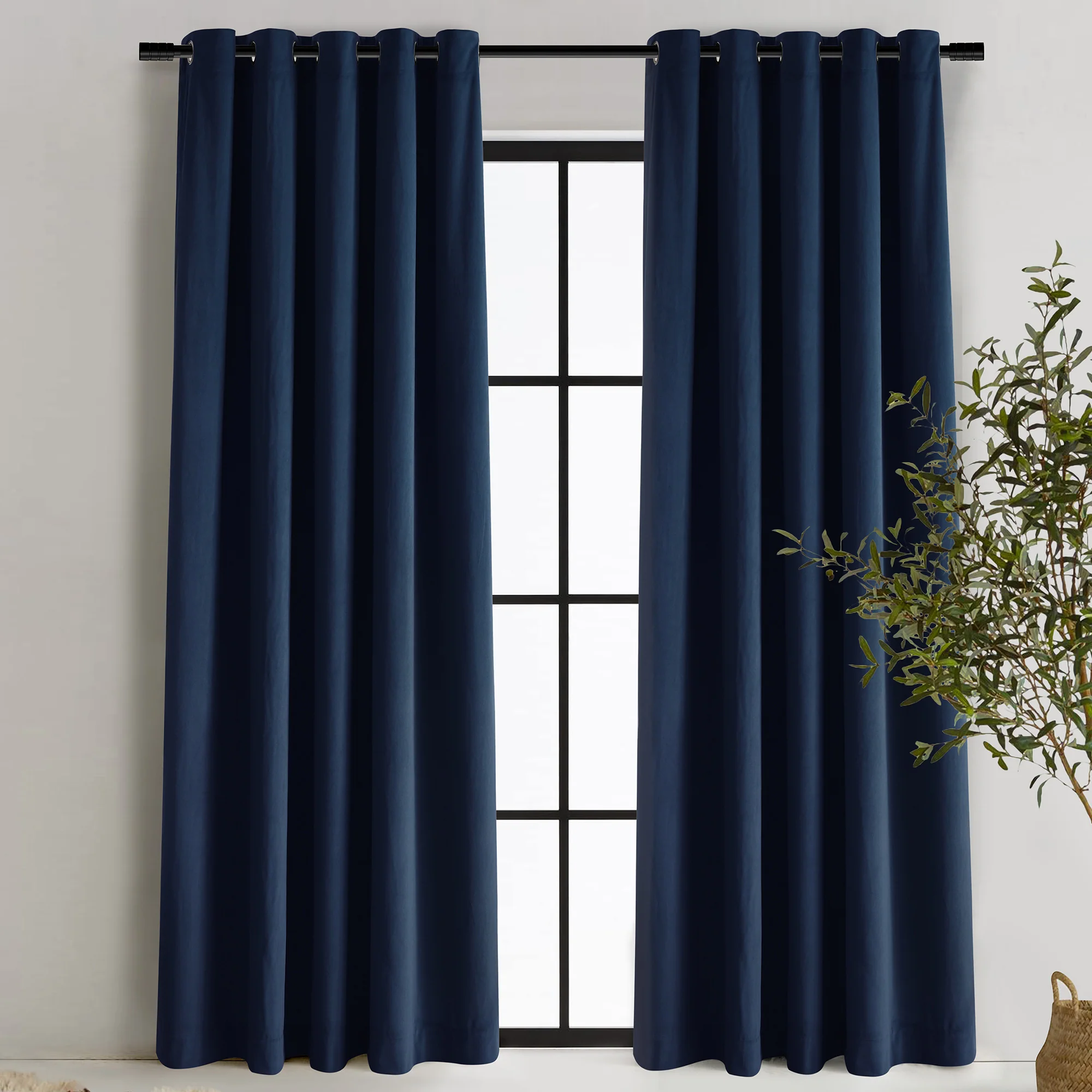 Ocean Blue Byron Matt Velvet Eyelet Blockout Curtains (Set of 2)