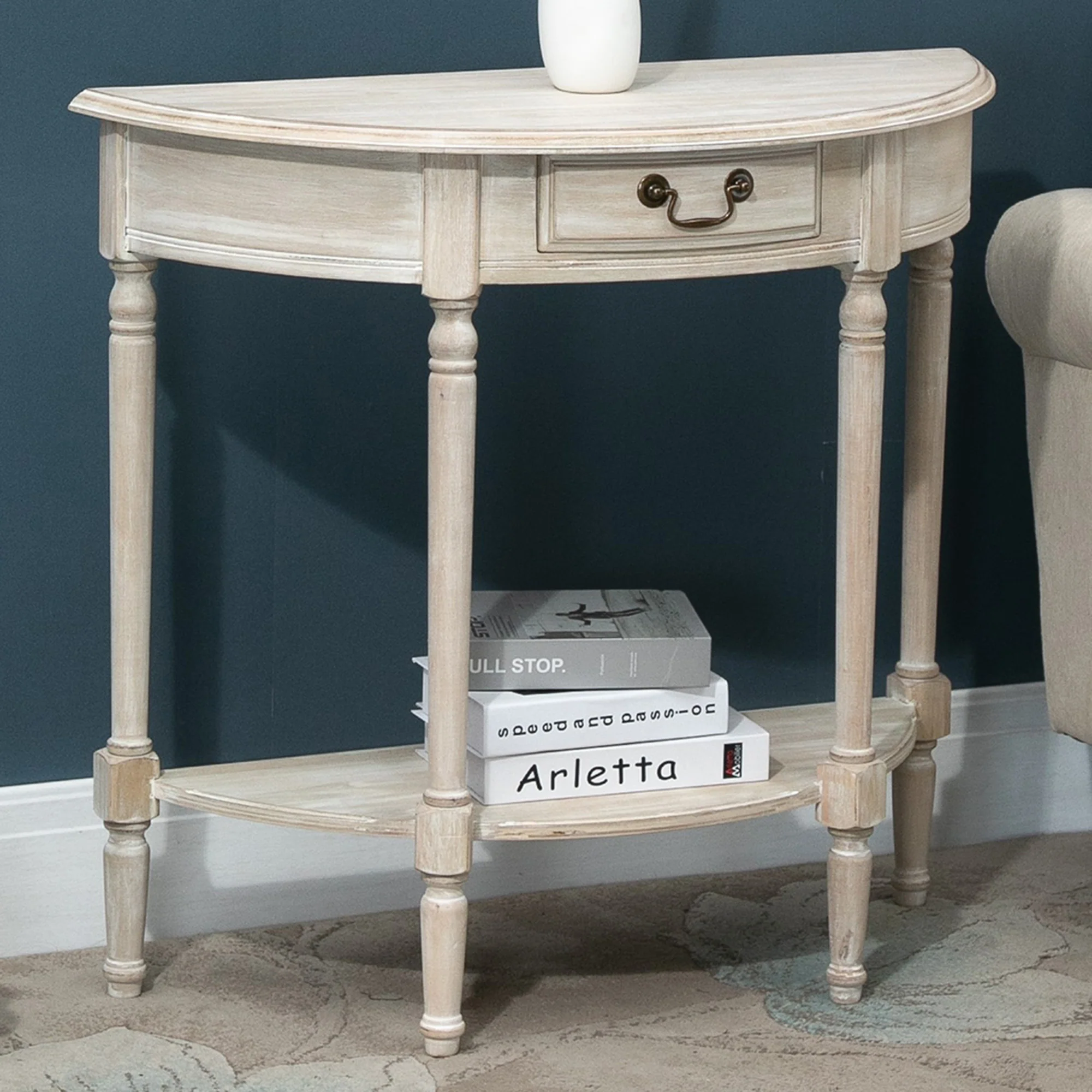 Louis XVI Semi-Round Hall Table in Wash White